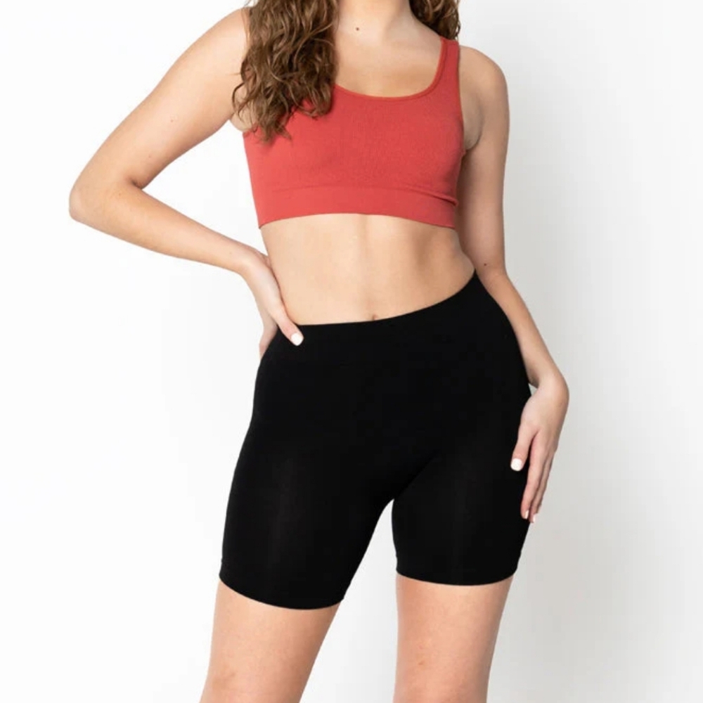 C'EST MOI One Size Fits Most Black Bamboo Mid Length Mid Waisted Bike Shorts